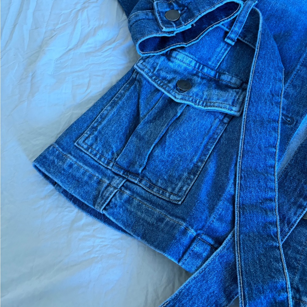 Denim Button-Front Jacket with Belt - Blue - Picture 10 of 10